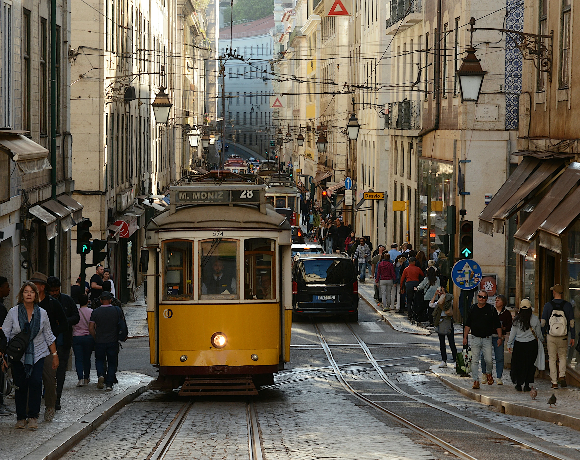 A tram in Alfama, Lisbon.