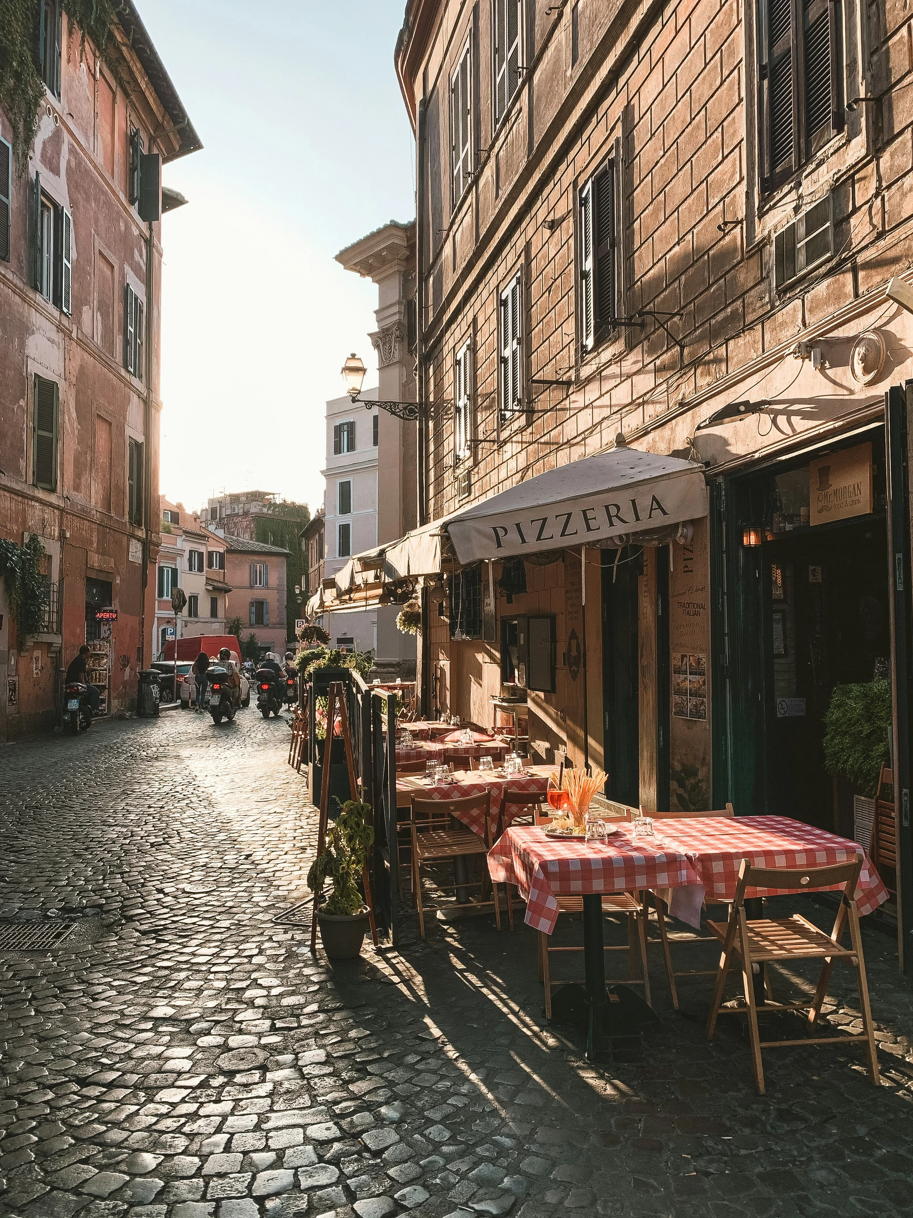 Street-side tables in Trastevere, Rome.